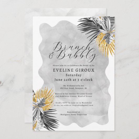 Tropische palm Black White Gold Brunch Bubble Kaart (Voorkant / Achterkant)