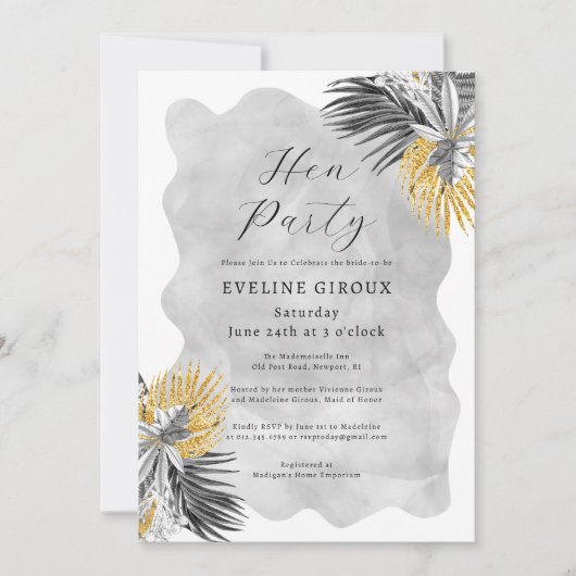 Tropische palm Black White Gold Hen Party Kaart (Voorkant)