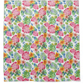 Tropische Palm Bladeren schattig roze groen Douchegordijn (Voorkant)