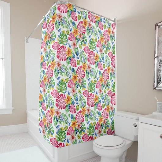 Tropische Palm Bladeren schattig roze groen Douchegordijn