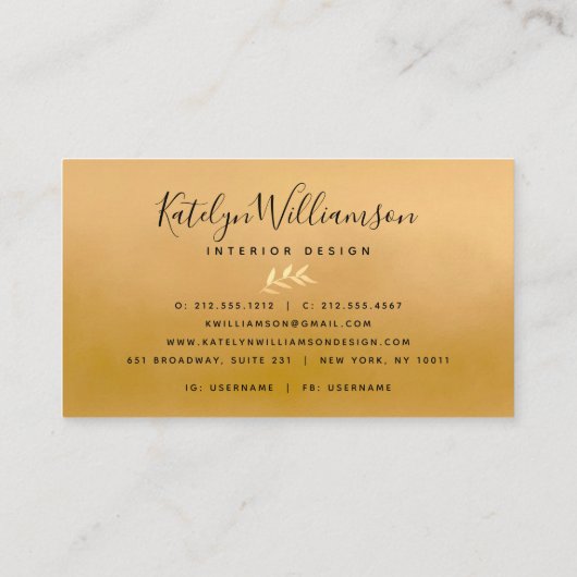 Tropische palm blauwgroen goud elegante script typ visitekaartje (Achterkant)