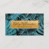 Tropische palm blauwgroen goud elegante script typ visitekaartje (Voorkant)