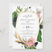 Tropische Palm Bloemen Waterverf Bladeren Huwelijk Kaart (Voorkant)