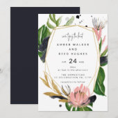 Tropische Palm Bloemen Waterverf Bladeren Huwelijk Kaart (Voorkant / Achterkant)