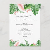Tropische Palm Bloemen Waterverf Blush Roze Huweli Menu (Voorkant)