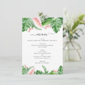 Tropische Palm Bloemen Waterverf Blush Roze Huweli Menu (Staand voorkant)