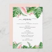 Tropische Palm Bloemen Waterverf Blush Roze Huweli Menu (Voorkant / Achterkant)