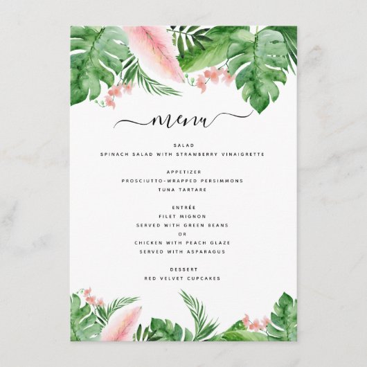 Tropische Palm Bloemen Waterverf Luau Wedding Menu (Voorkant)