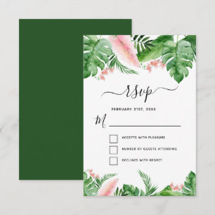 Tropische Palm Bloemige Aquarel Bruiloft RSVP Kaart