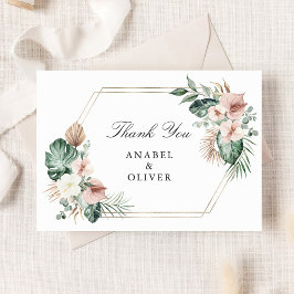 Tropische Palm Bloemige Blush Geometrische Gouden  Bedankkaart