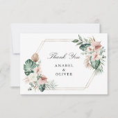 Tropische Palm Bloemige Blush Geometrische Gouden Bedankkaart (Voorkant)