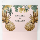Tropische Palm Blush Roze Gouden Ananas Huwelijk Drieluik Uitnodiging (Binnenzijde eerst)