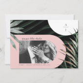 Tropische Palm Blush Roze Monogram Save The Date (Voorkant)