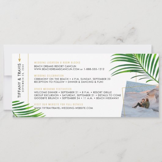 Tropische palm boarding Pass Photo Save the Date Aankondiging (Achterkant)