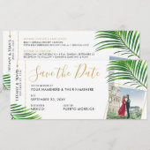 Tropische palm boarding Pass Photo Save the Date Aankondiging (Voorkant / Achterkant)