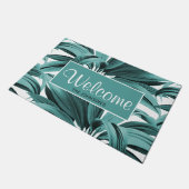  tropische palm Botanische Waterverf Blauwgroen Deurmat (Schuin)