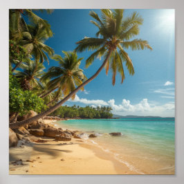 Tropische palm boven het water poster