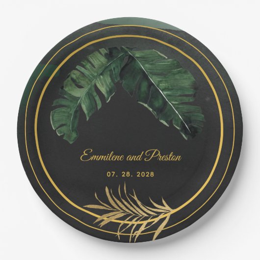 Tropische Palm bruiloft 9 inch diner Papieren Bordje (Voorkant)
