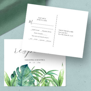 Tropische Palm Bruiloft Maaltijd Keuze RSVP Briefkaart