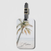 Tropische Palm Coastal Beach Scene Bagagelabel (Voorkant (verticaal))