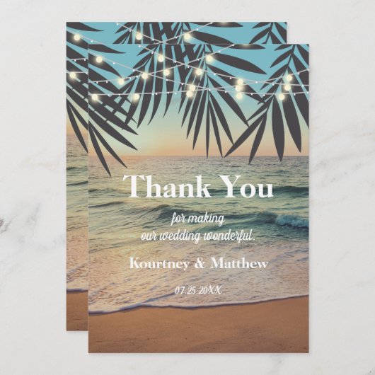 Tropische palm Custom Weddenband Beach String Ligh Bedankkaart (Voorkant / Achterkant)