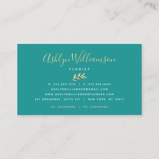 Tropische palm elegant goud blauwgroen groen ombre visitekaartje (Achterkant)