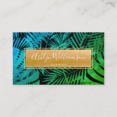 Tropische palm elegant goud blauwgroen groen ombre visitekaartje (Voorkant)
