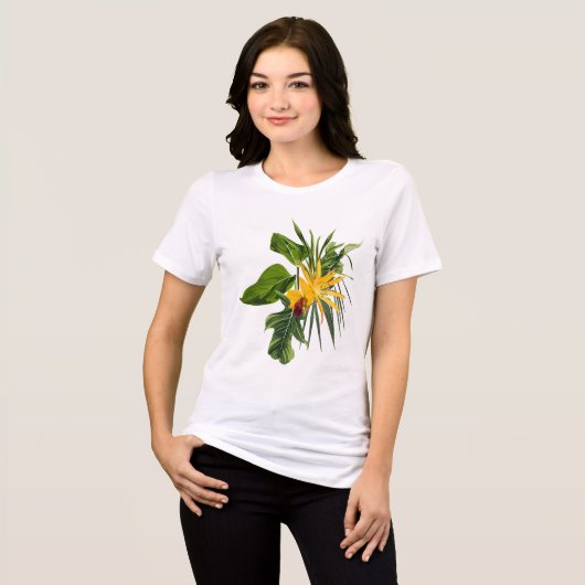 Tropische palm en bloemen samenstelling. Tri-Blend shirt (Voorkant volledig)
