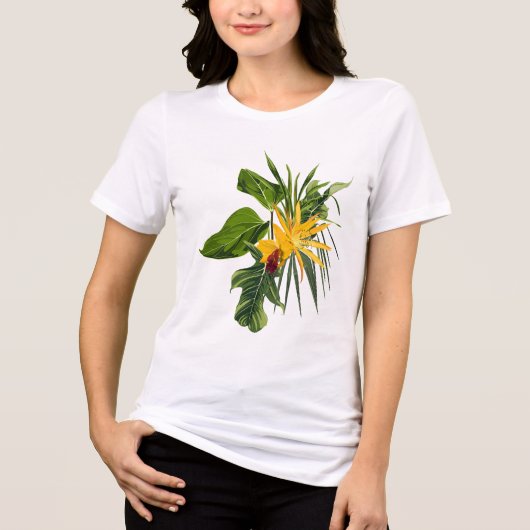 Tropische palm en bloemen samenstelling. Tri-Blend shirt (Voorkant)