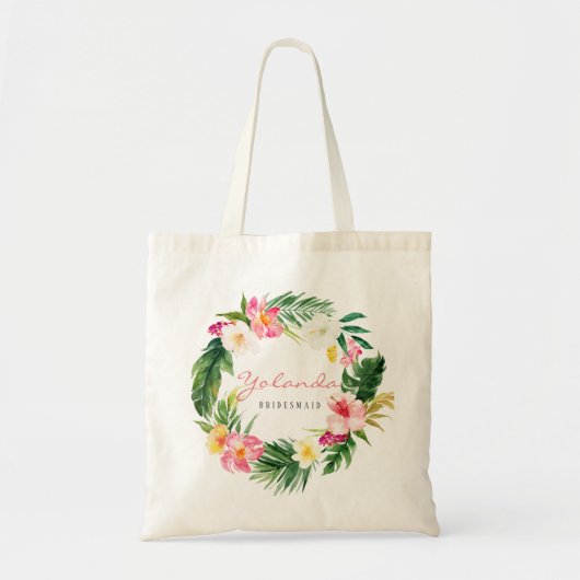 Tropische palm en gepersonaliseerde bloem Bridesma Tote Bag (Voorkant)