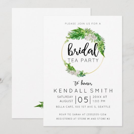 Tropische Palm en groen krans bruids thee party Kaart (Voorkant / Achterkant)