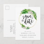Tropische palm en groen krans Save the Date Aankondigingskaart (Voorkant / Achterkant)
