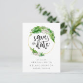 Tropische palm en groen krans Save the Date Aankondigingskaart (Staand voorkant)