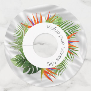 Tropische Palm en Leaf wijnglas Labels met Vibran