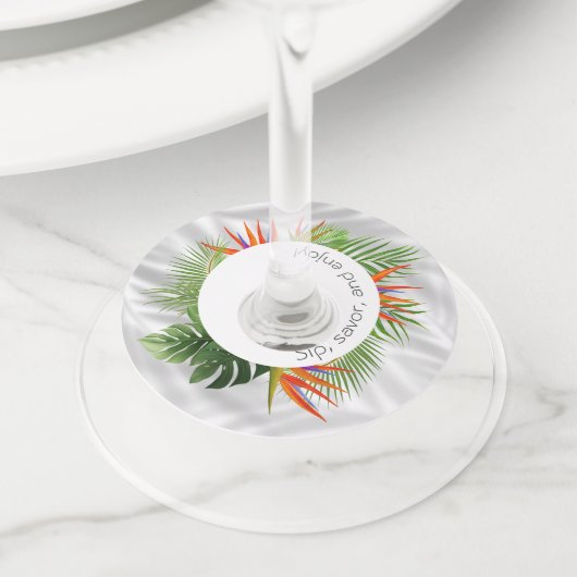 Tropische Palm en Leaf wijnglas Labels met Vibran (Dichtbij)