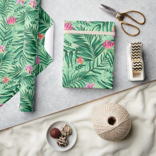 Tropische palm en monstera-bladeren & exotische bl cadeaupapier (Crafts)