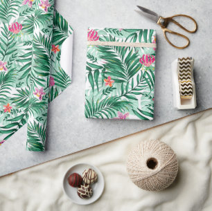 Tropische palm en monstera-bladeren & exotische bl cadeaupapier
