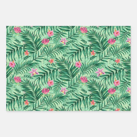 Tropische palm en monstera-bladeren & exotische bl inpakpapier vel (Voorkant 2)