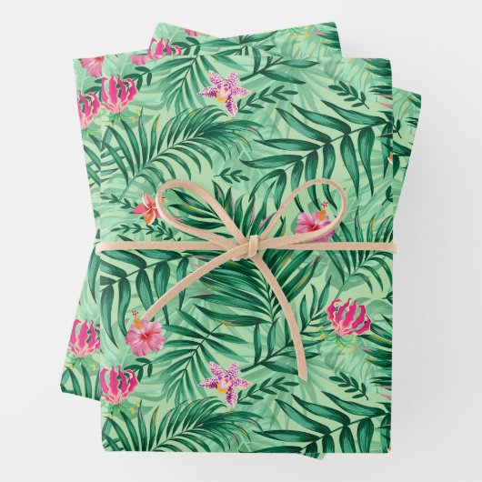 Tropische palm en monstera-bladeren & exotische bl inpakpapier vel (In situ)