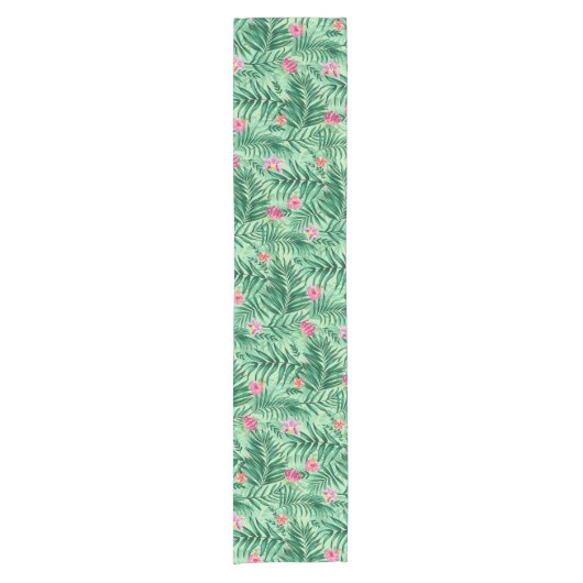 Tropische palm en monstera-bladeren & exotische bl korte tafelloper (Voorkant)