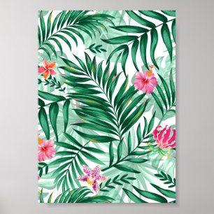 Tropische palm en monstera-bladeren & exotische bl poster