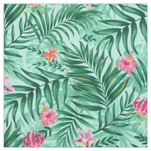 Tropische palm en monstera-bladeren & exotische bl stof