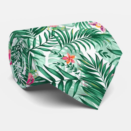 Tropische palm en monstera-bladeren & exotische bl stropdas (Opgerold)