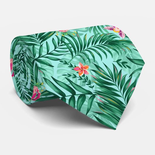 Tropische palm en monstera-bladeren & exotische bl stropdas (Opgerold)