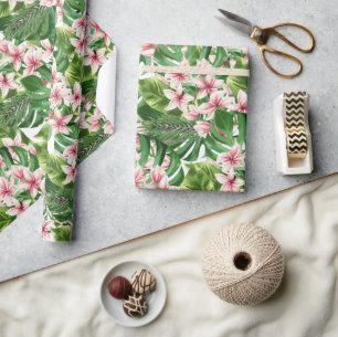 Tropische palm en Plumeria bloemen Cadeaupapier