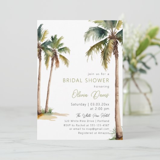 Tropische Palm en strand bruids douche uitnodiging (Staand voorkant)