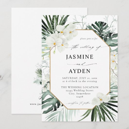 Tropische palm en uitnodiging van Floral (Voorkant / Achterkant)