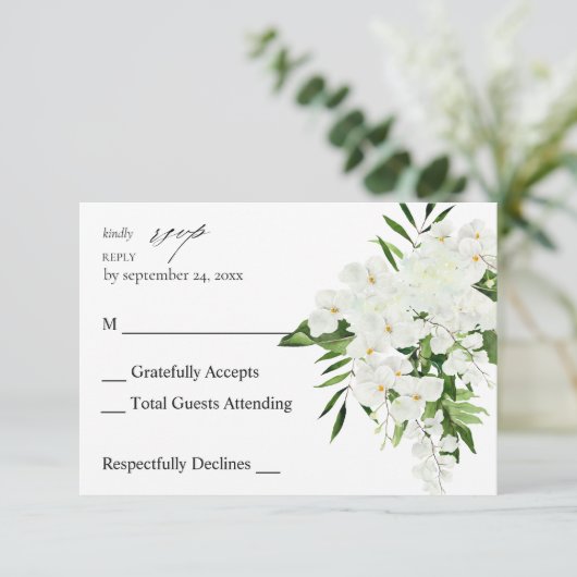 Tropische palm en witte flora op maaltijd RSVP 2 (Staand voorkant)