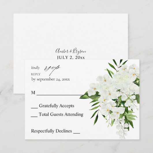 Tropische palm en witte flora op maaltijd RSVP 2 (Voorkant / Achterkant)