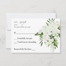 Tropische palm en witte flora op maaltijd RSVP 2